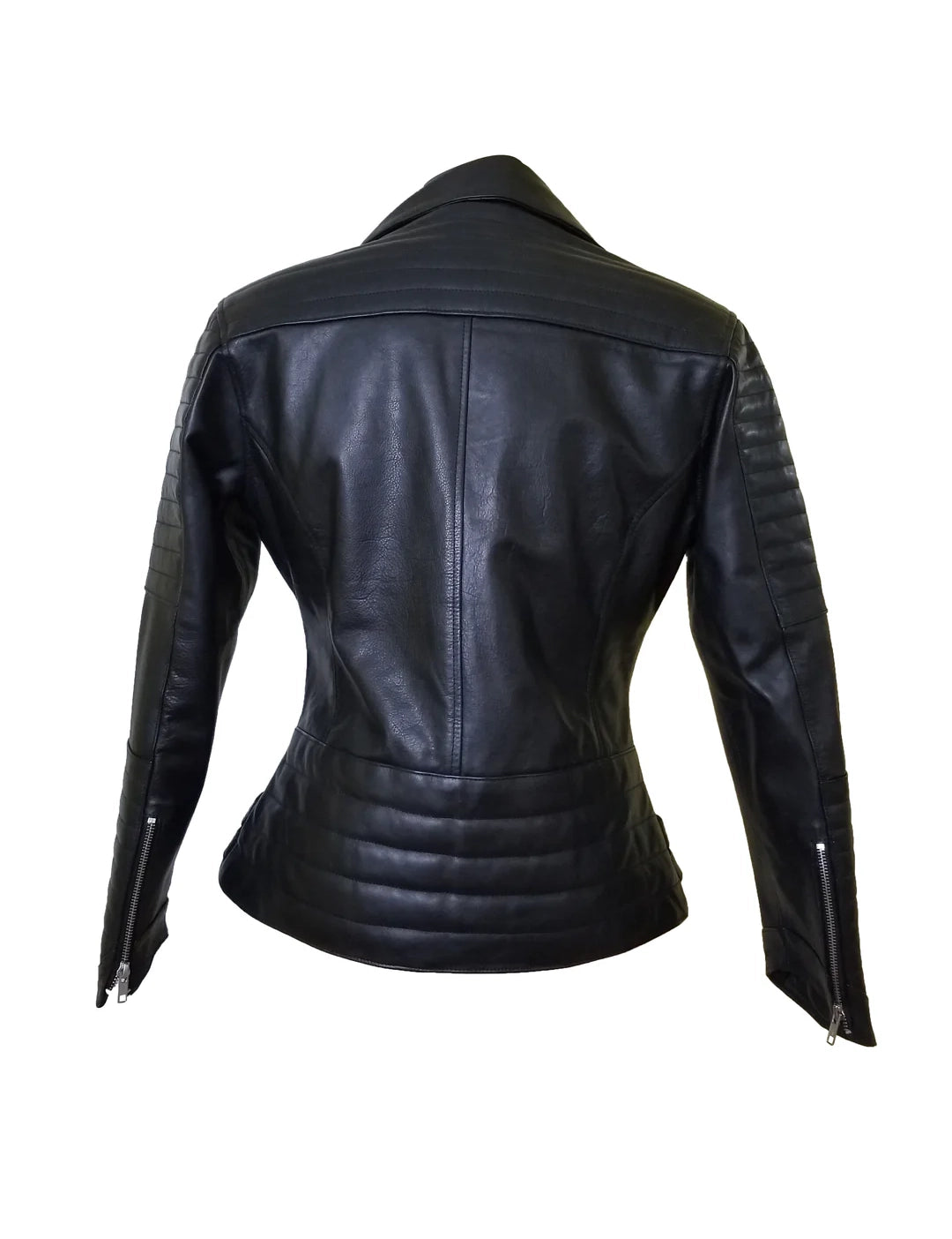 Miyah Women’s Double Zipper Leather Jacket with Ribbed Detailing