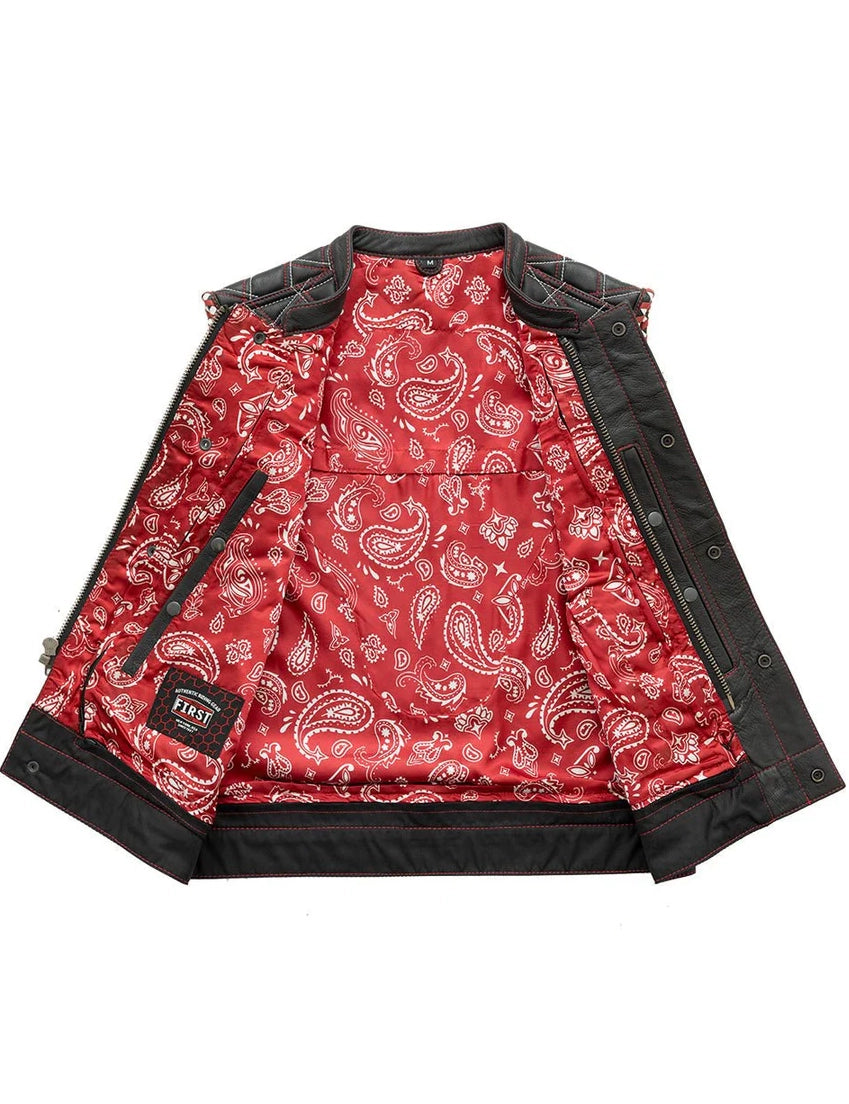 Milwaukee Leather Men’s Black Paisley Vest – Red Stitching