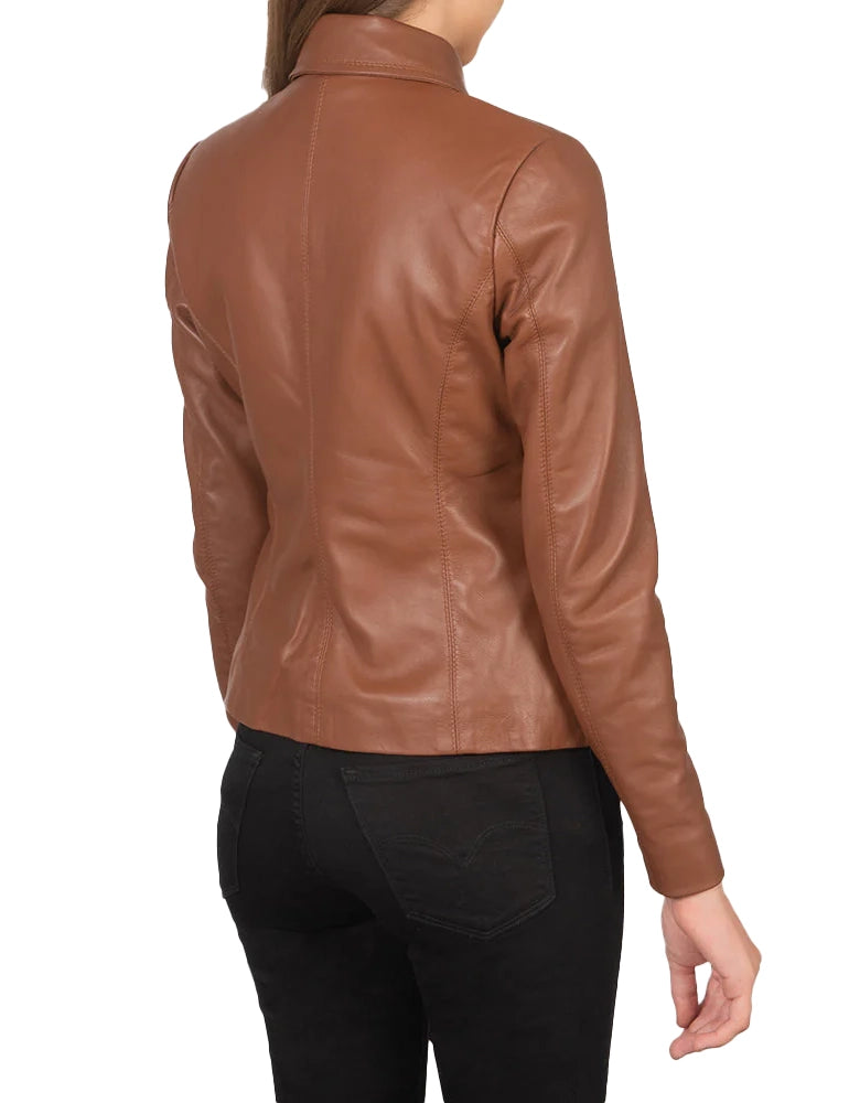 Women’s Colette Brown Lambskin Leather Jacket – Stylish Biker & Casual Wear