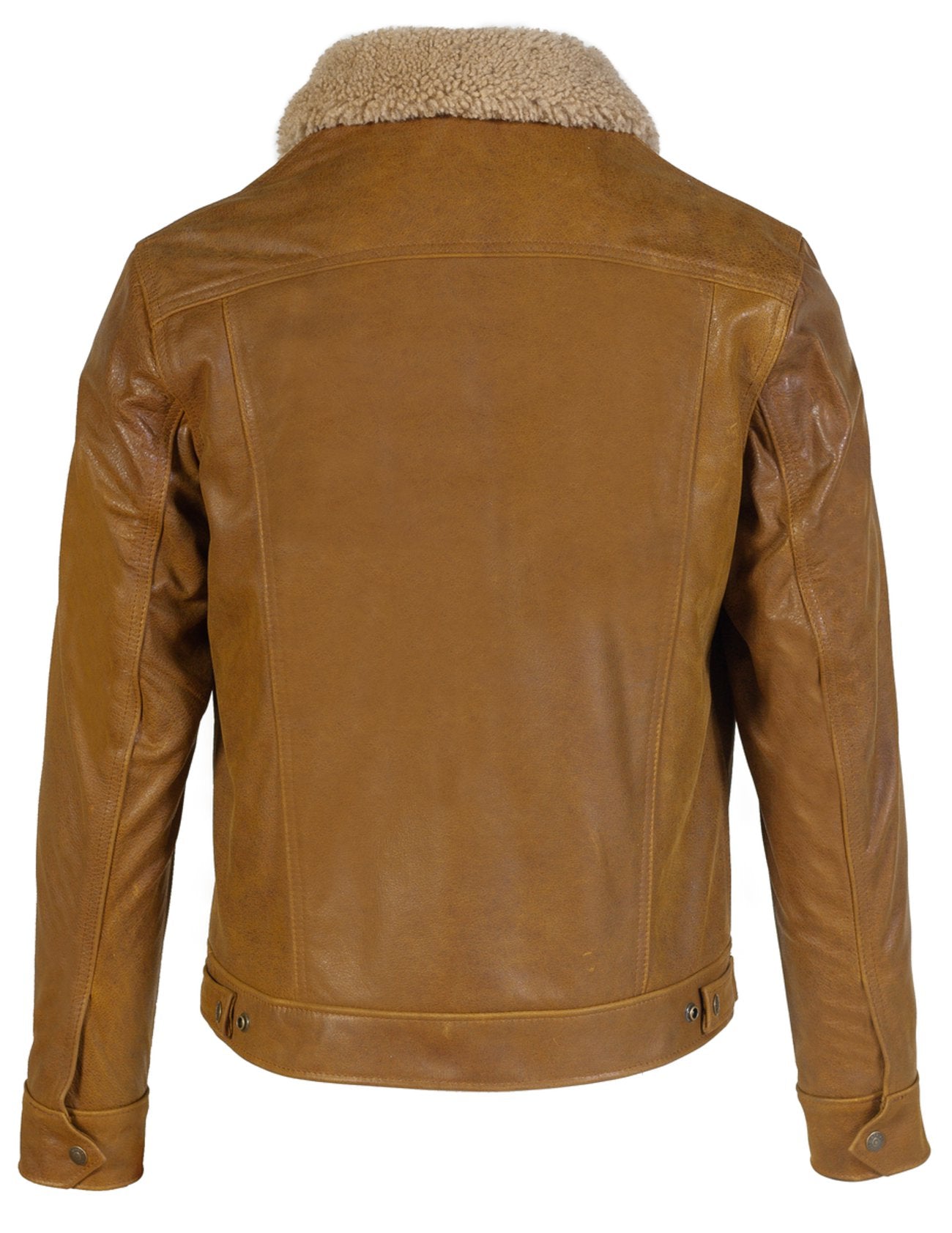 Men’s Buffalo Leather Trucker Jacket with Sheepskin Collar