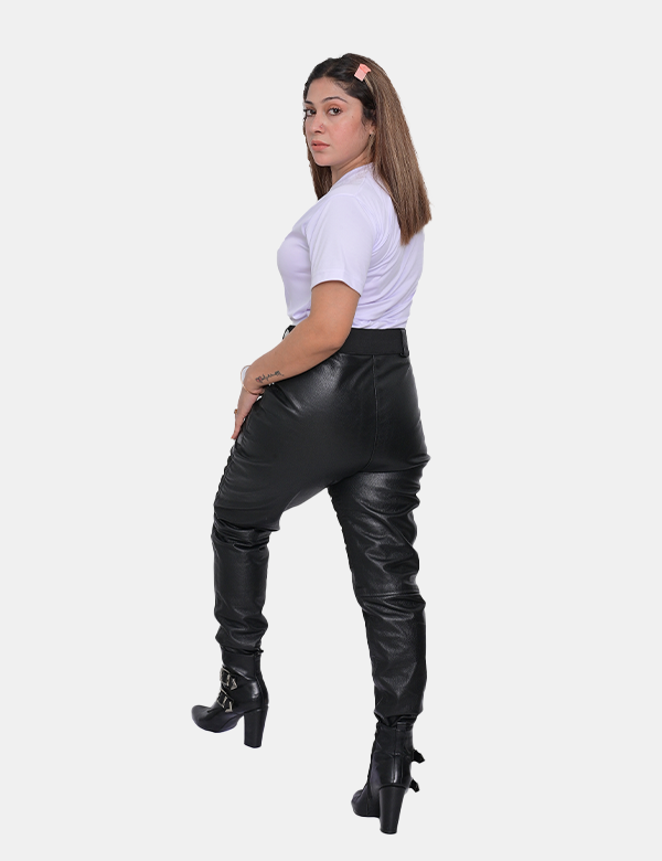 Women's Black Leather Studded Pant For Women