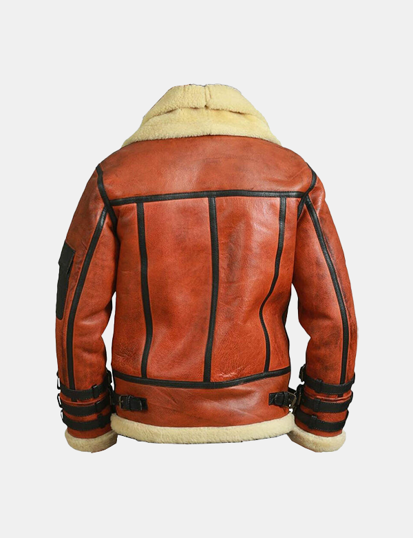 Men Bomber Jacket Shearling Sheepskin Winter leather flight Coat