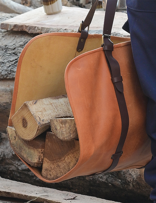 Leather Log Carrier Handmade Firewood Tote Bag
