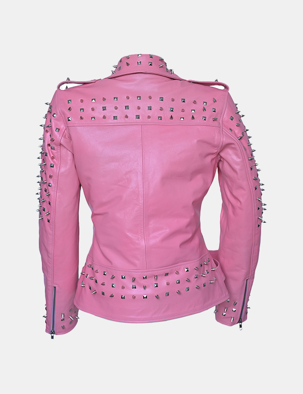 New women's Studded Pink Leather Jacket