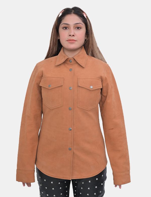New Women's Brown Leather Shirt