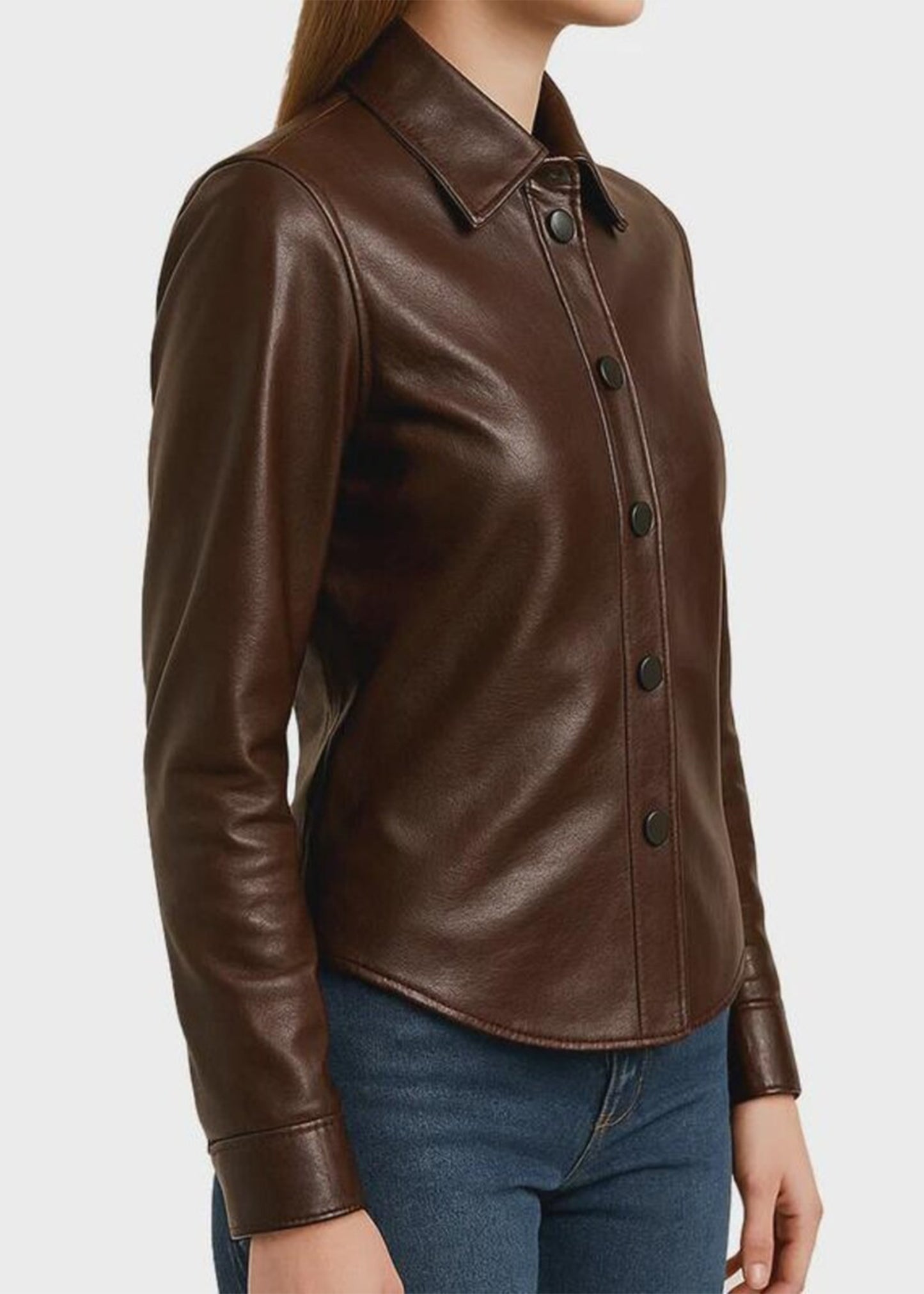 Women’s Brown Lambskin Leather Shirt