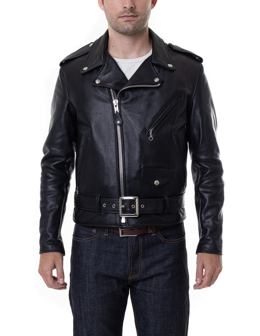 Man wearing a black leather jacket on a white background