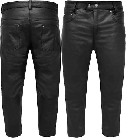 Touch&Torn Men’s Leather Motorcycle Pants – Classic 5-Pocket Biker Jeans Style