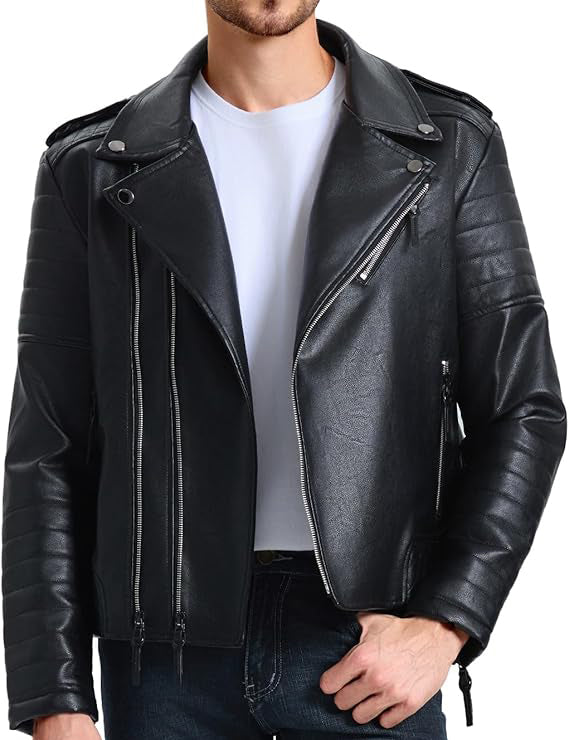 Men’s Slim Faux Leather Biker Jacket