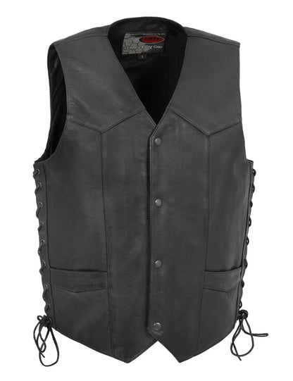 Event Leather EL1315GO Men’s Black Side Lace Leather Biker Vest