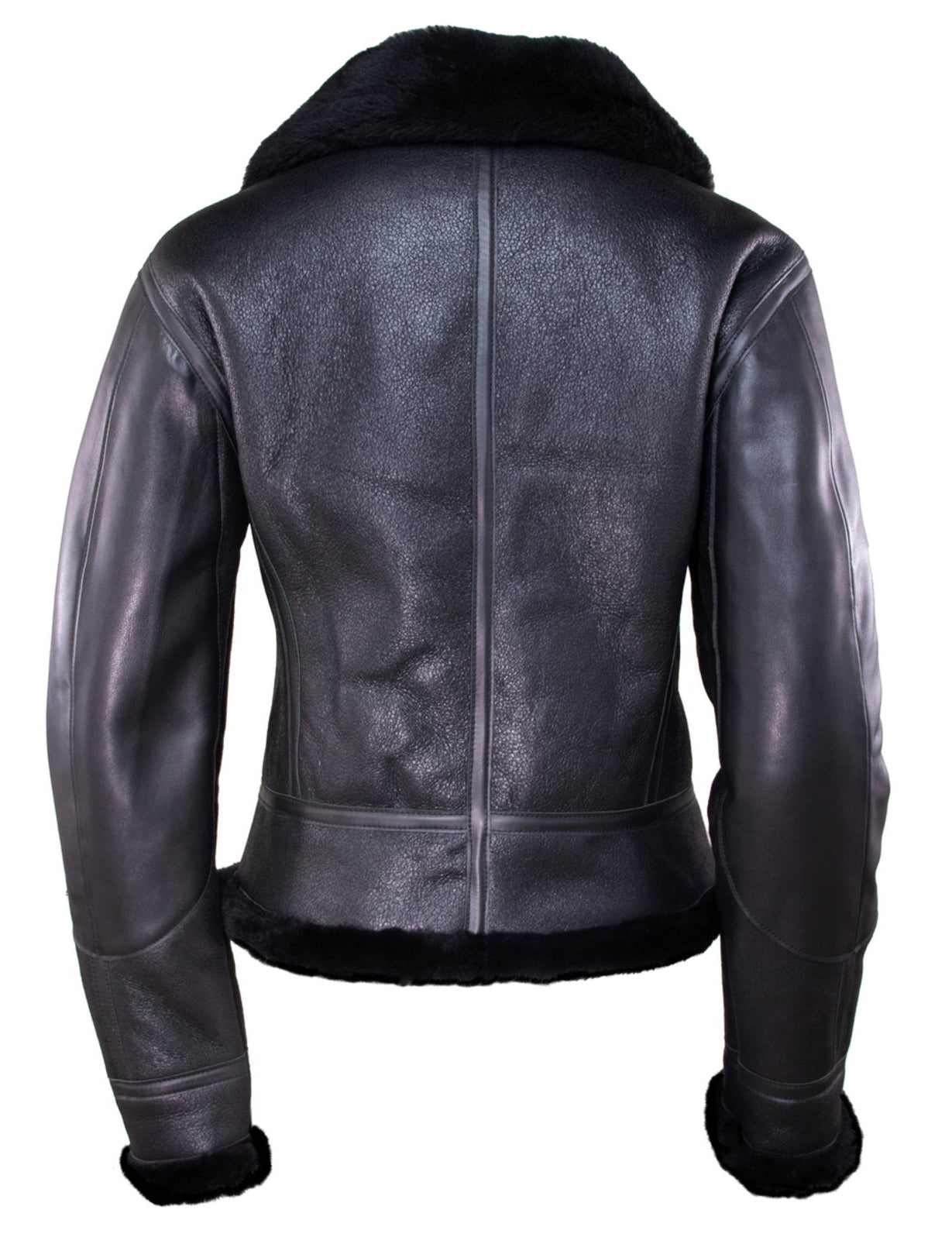 Women’s Black Shearling Leather Jacket – Premium Aviator Style with Fur Collar