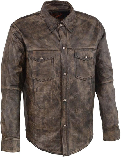 Milwaukee Leather Men’s Collarless Goatskin Biker Shirt w/ Dual Closure