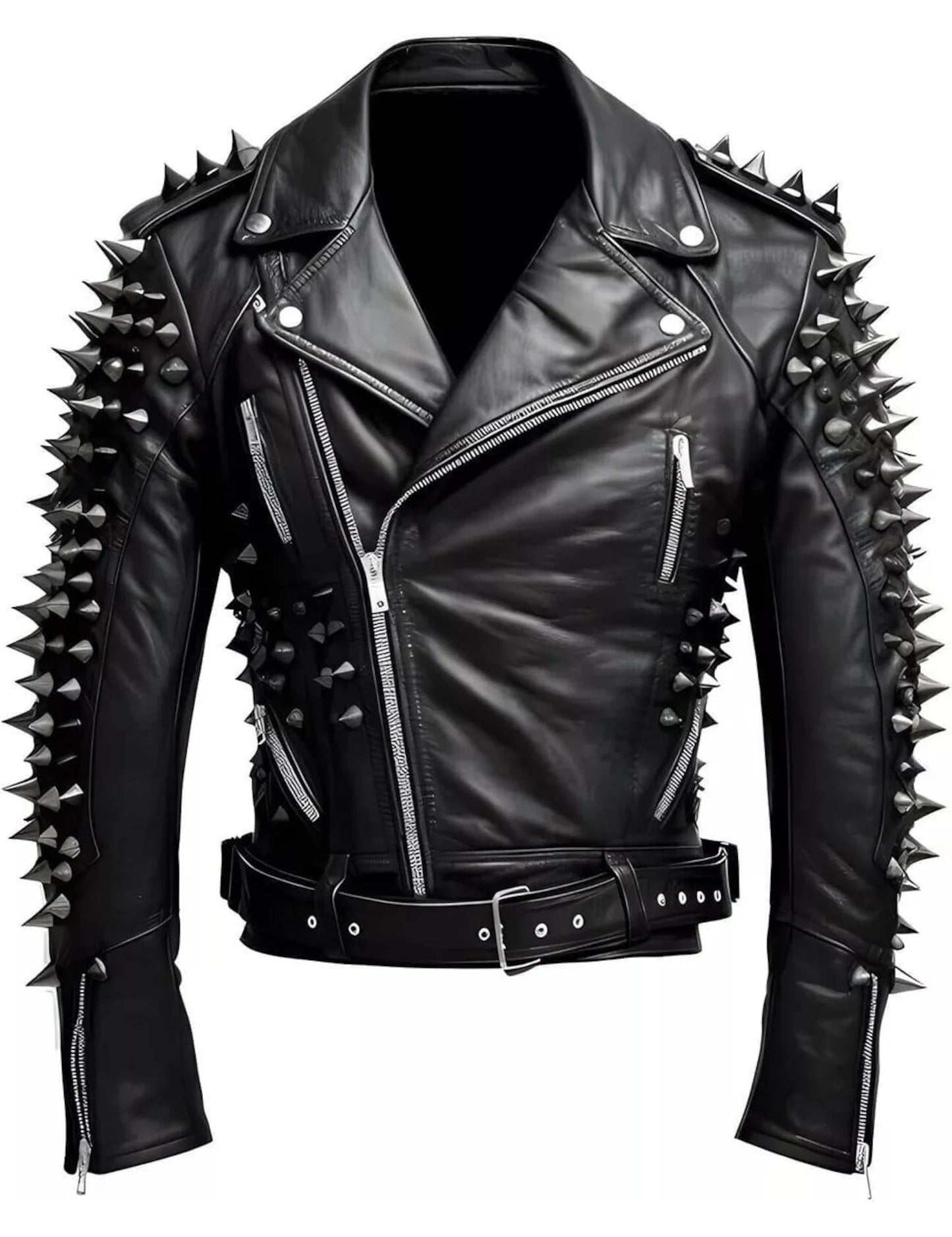 Men’s Studded Leather Biker Jacket – Punk Rock Spike Motorcycle Style