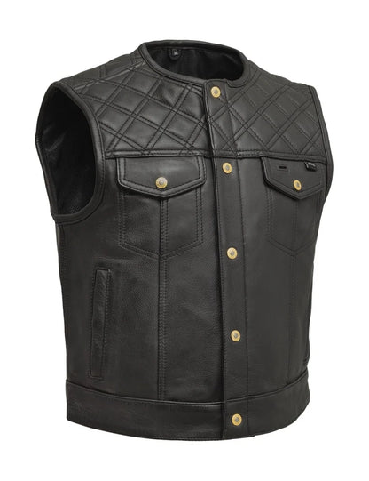 Shell Shock Men’s Black Leather Biker Vest
