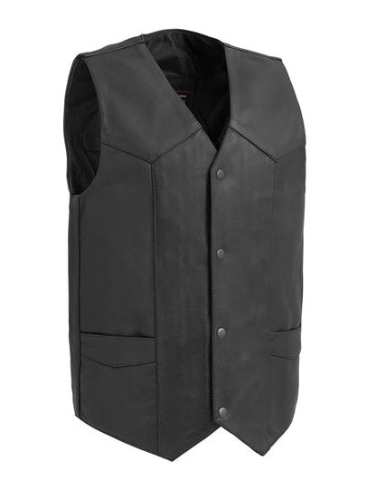First Mfg Co Tombstone Men’s Black Leather Motorcycle Biker Vest