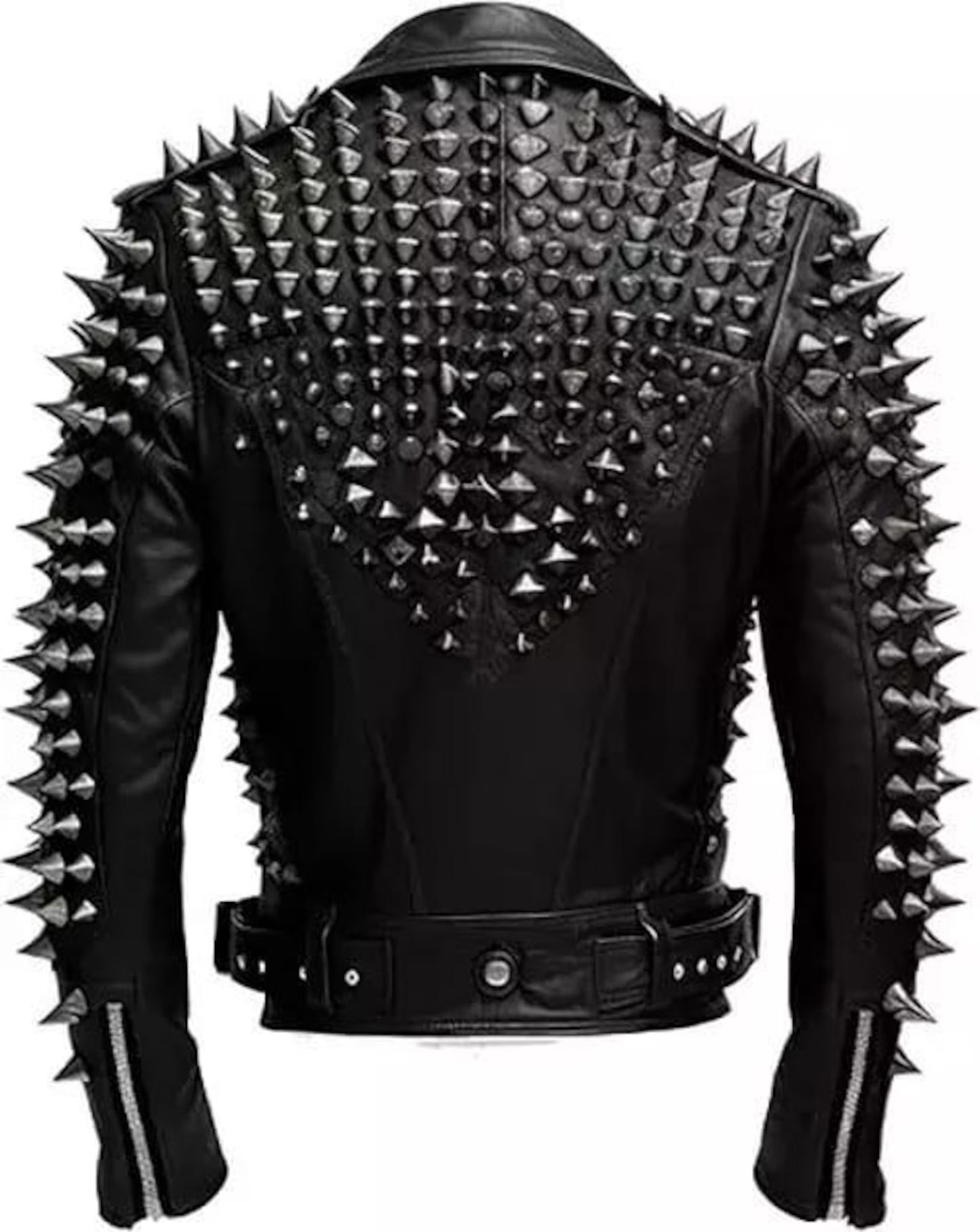 Men’s Studded Leather Biker Jacket – Punk Rock Spike Motorcycle Style