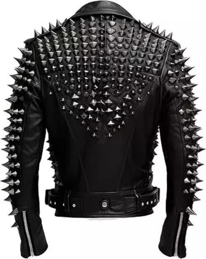 Men’s Studded Leather Biker Jacket – Punk Rock Spike Motorcycle Style