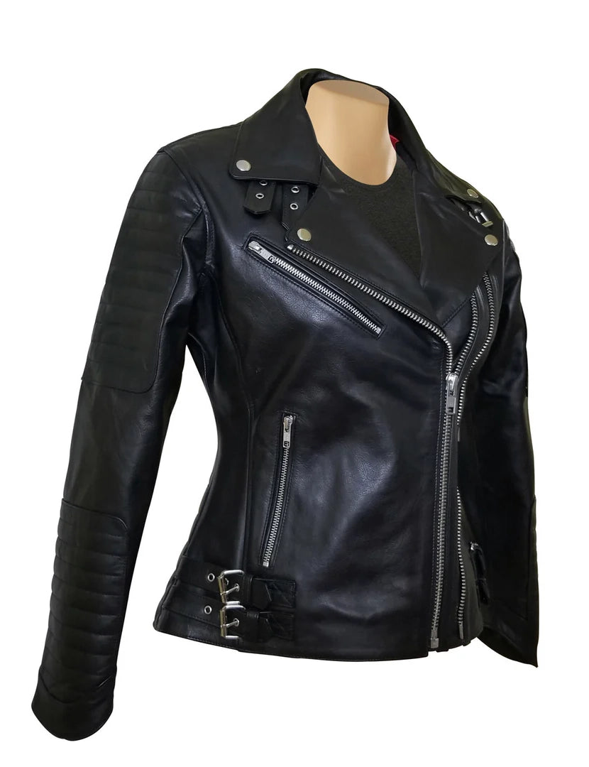Miyah Women’s Double Zipper Leather Jacket with Ribbed Detailing