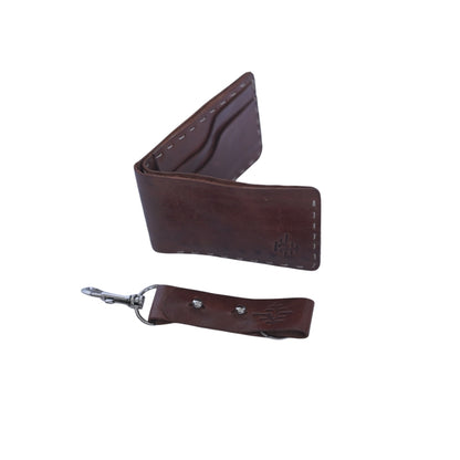 Handmade Brown Leather Wallet with Keychain: Cowhide Minimalist Design