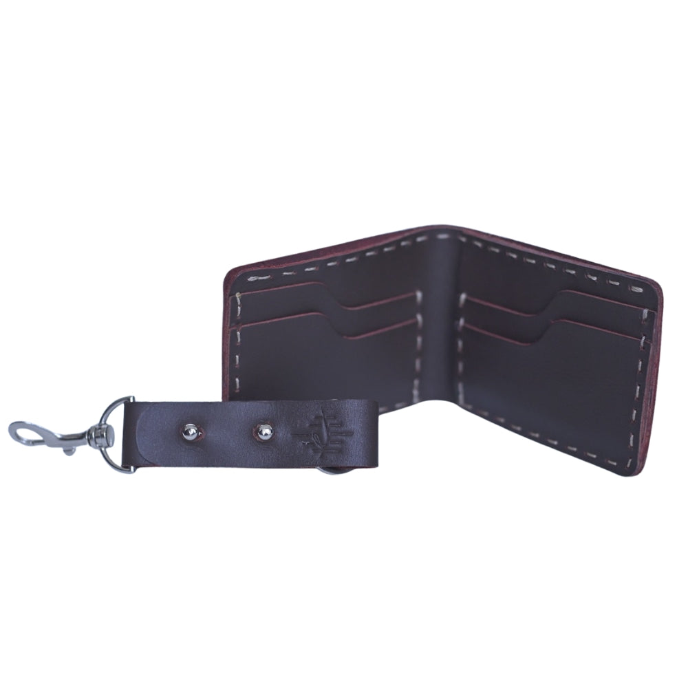 Handmade Maroon Cowhide Leather Wallet with Keychain