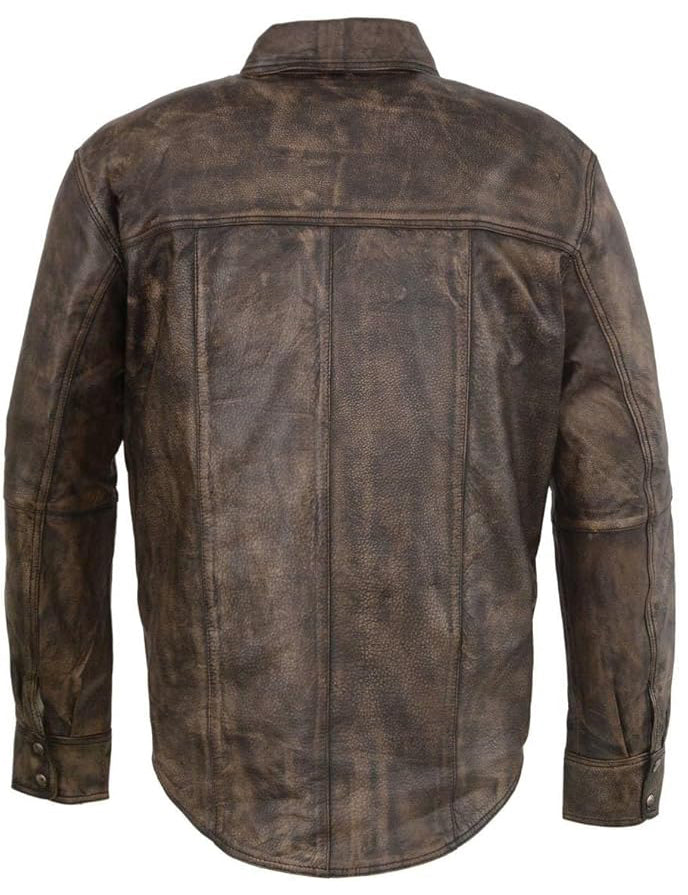 Milwaukee Leather Men’s Collarless Goatskin Biker Shirt w/ Dual Closure