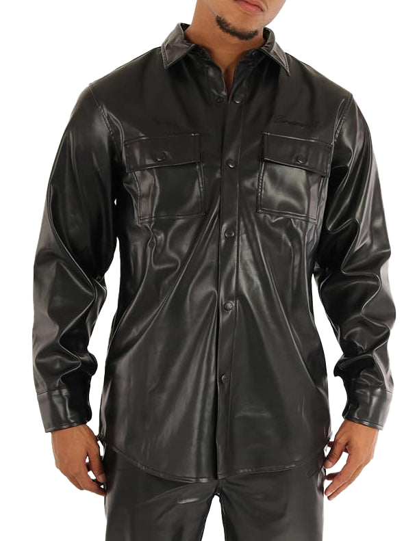 Men’s PU Leather Tracksuit Set – Urban Streetwear Athletic Fashion Suit