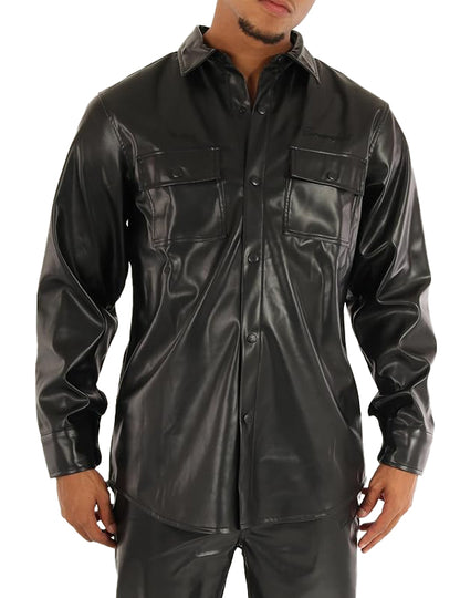 Men’s PU Leather Tracksuit Set – Urban Streetwear Athletic Fashion Suit