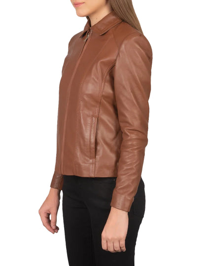 Women’s Colette Brown Lambskin Leather Jacket – Stylish Biker & Casual Wear