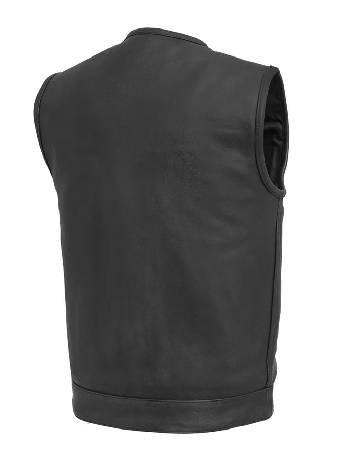 First Mfg Co Men’s Black Leather Biker Vest – Motorcycle Riding Vest