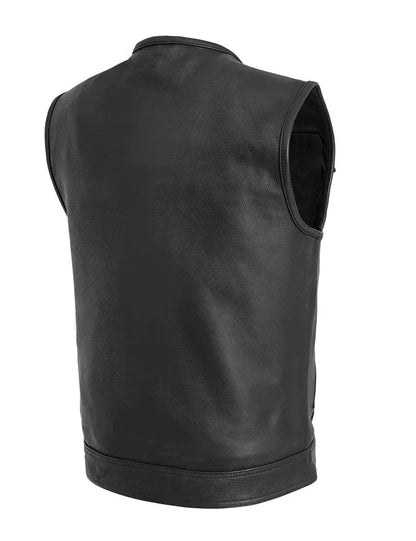 First Mfg Co Men’s Black Leather Biker Vest – Classic Motorcycle Riding Vest