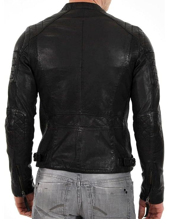 Men’s Black Leather Motorcycle Biker Jacket