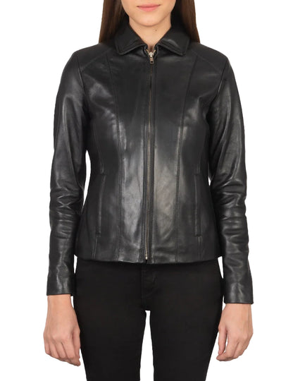 Women’s Colette Black Lambskin Leather Jacket – Stylish Sheepskin Outerwear