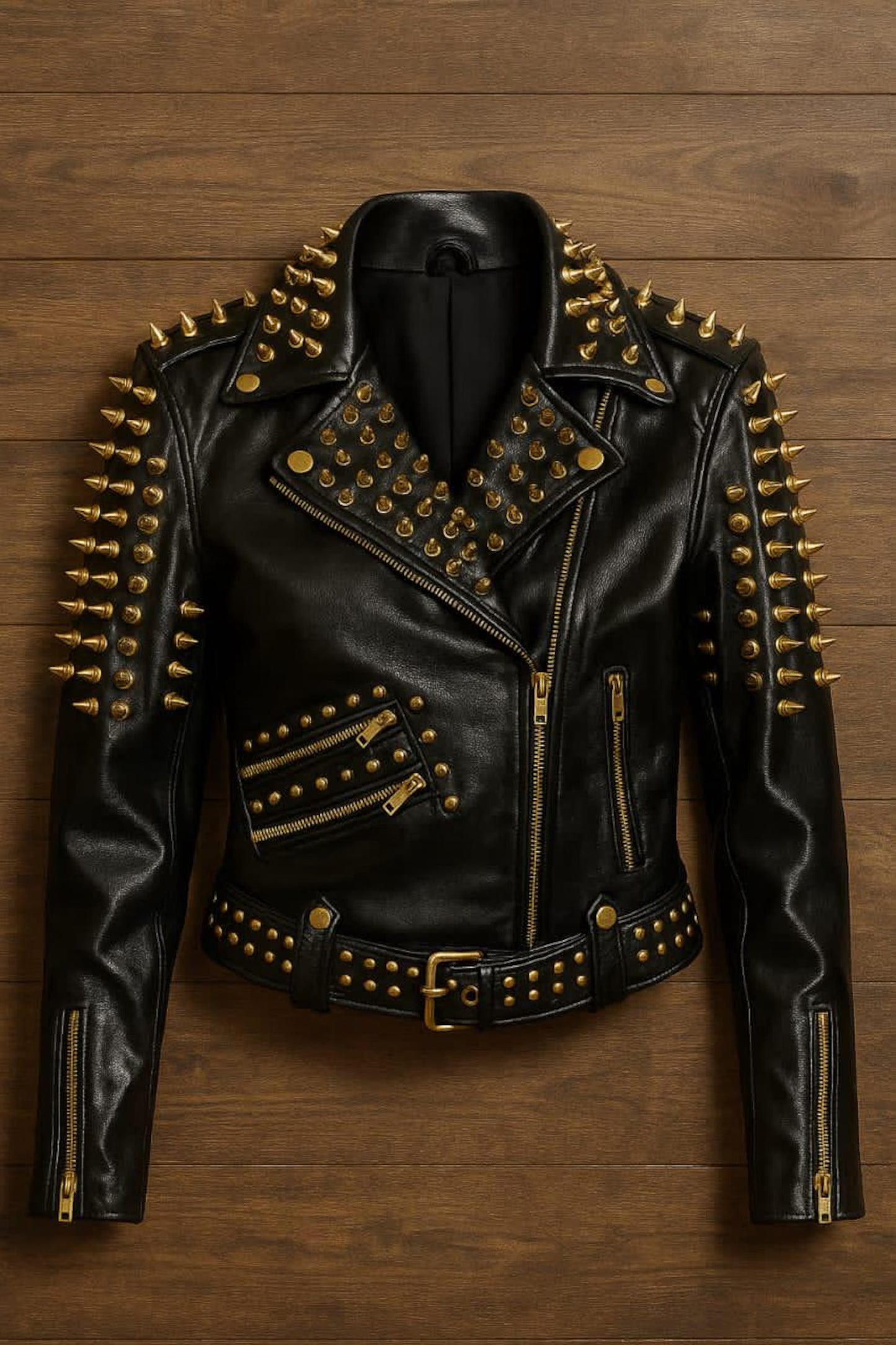Men’s Black Studded Leather Biker Jacket – Punk Moto Style