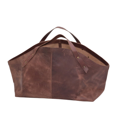 Leather Firewood Log Carrier Bag – Handmade Tote | Wooden Basket Style with Handles