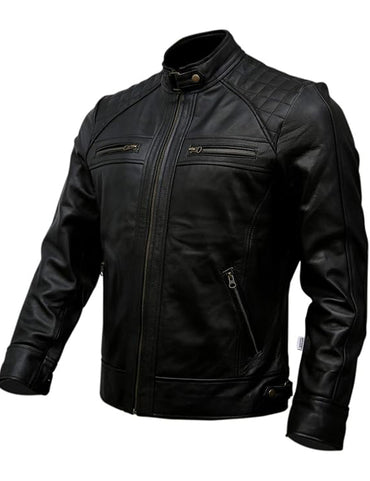 Black leather jacket on a white background