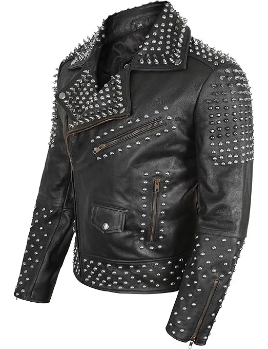 Men’s Studded Punk Biker Leather Jacket – Motorbike Rock Style