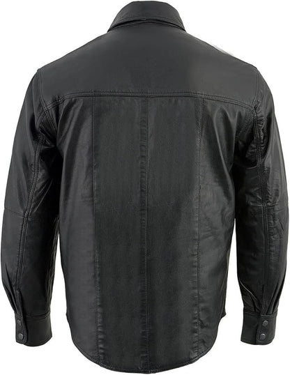 Milwaukee Leather Men’s Black Goatskin Biker Shirt – Dual Closure