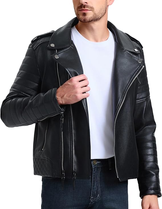 Men’s Slim Faux Leather Biker Jacket