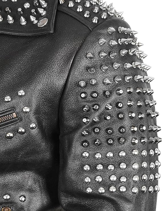 Men’s Studded Punk Biker Leather Jacket – Motorbike Rock Style