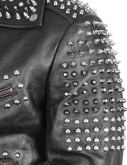 Men’s Studded Punk Biker Leather Jacket – Motorbike Rock Style