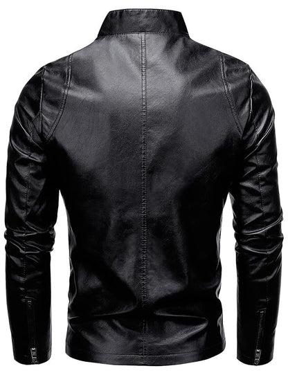 Men’s Slim Fit Faux Leather Jacket – Windproof Retro Style with Stand Collar
