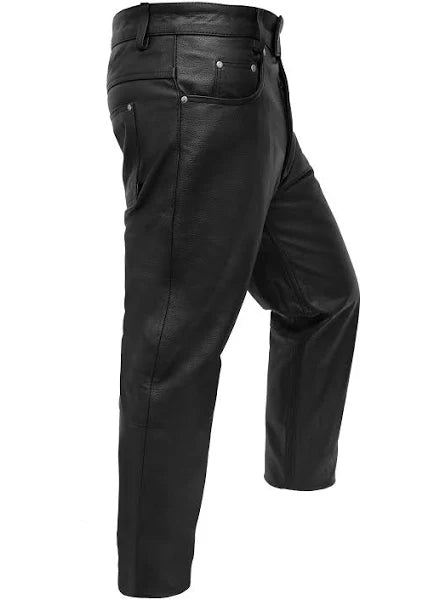 Touch&Torn Men’s Leather Motorcycle Pants – Classic 5-Pocket Biker Jeans Style