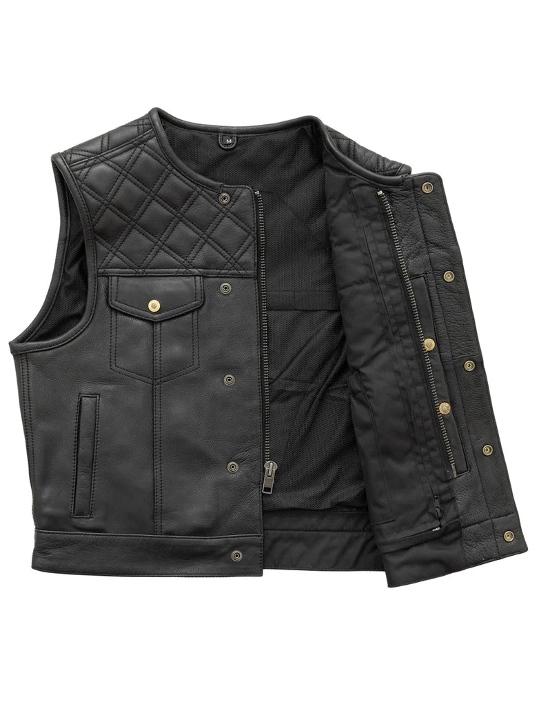 Shell Shock Men’s Black Leather Biker Vest