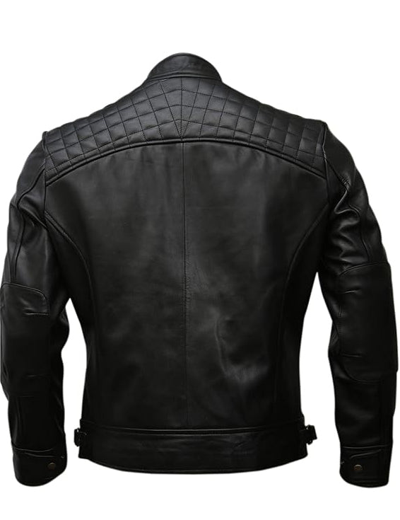 Men’s Black & Brown Distressed Leather Biker Jacket – Motorcycle Jacket