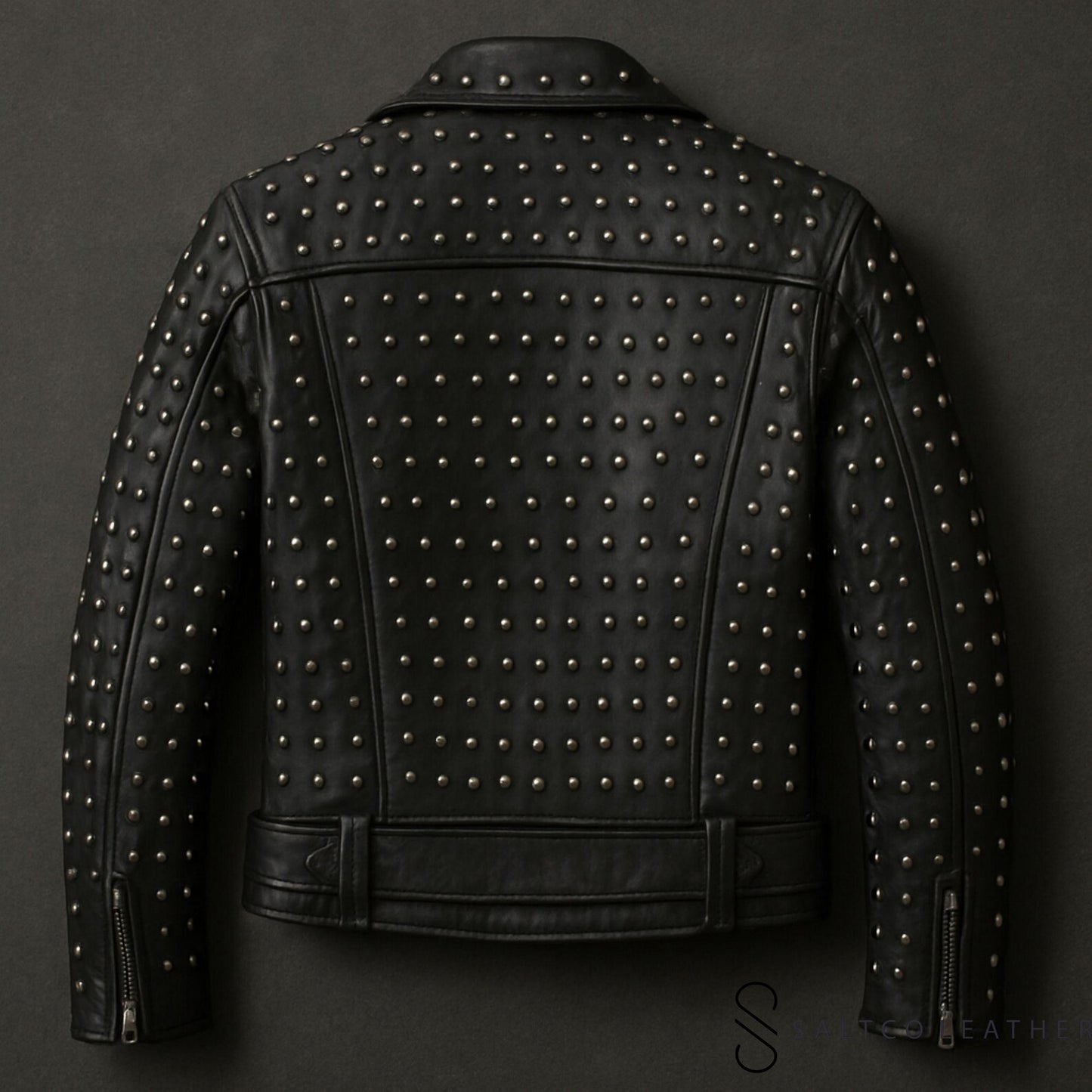 Black Sheep Men’s Studded Leather Biker Jacket – Handmade Edgy Coat
