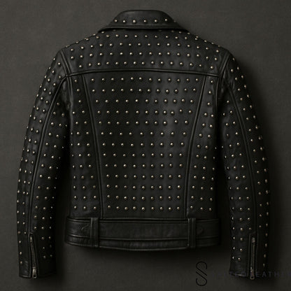 Black Sheep Men’s Studded Leather Biker Jacket – Handmade Edgy Coat
