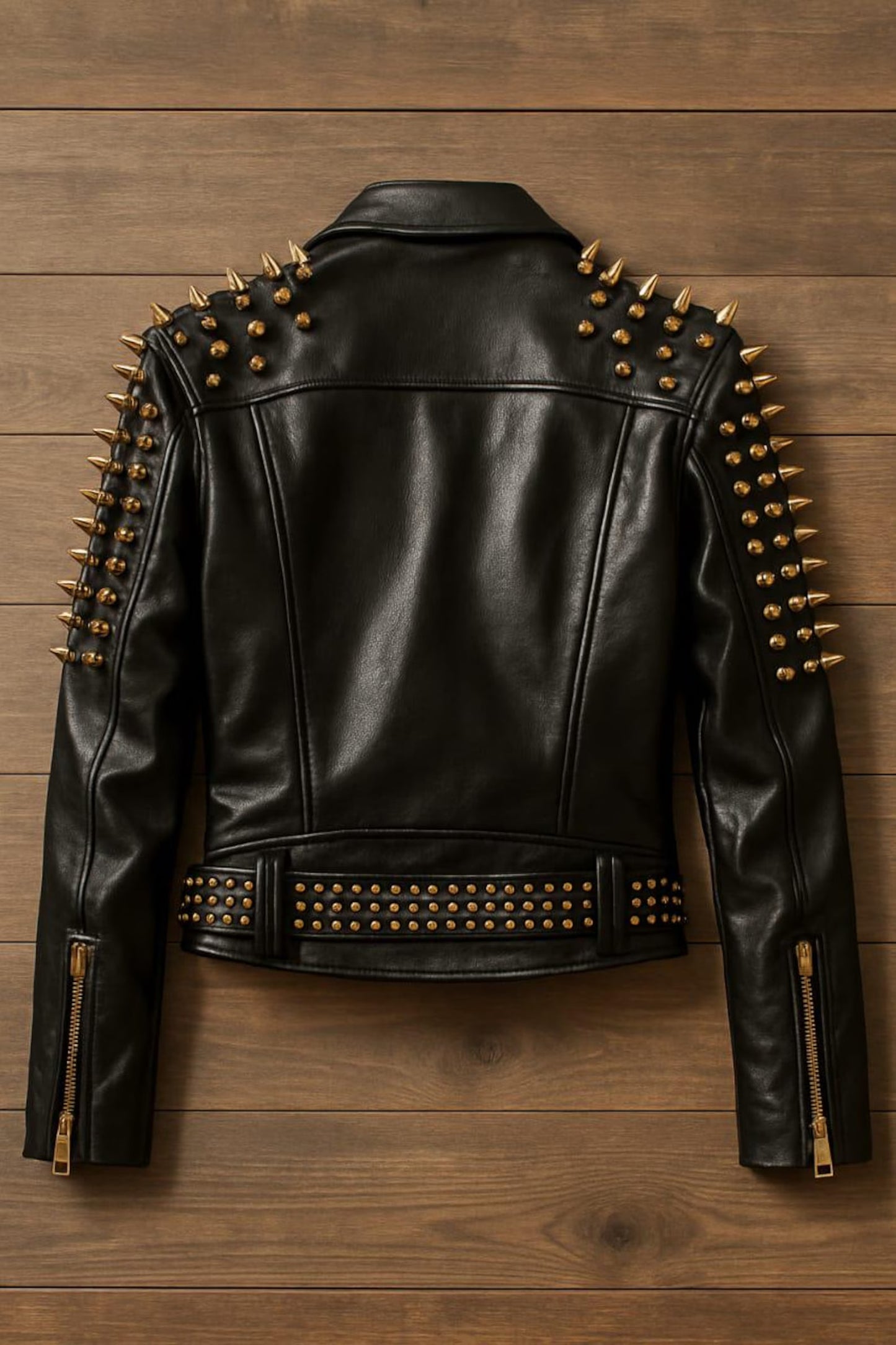 Men’s Black Studded Leather Biker Jacket – Punk Moto Style
