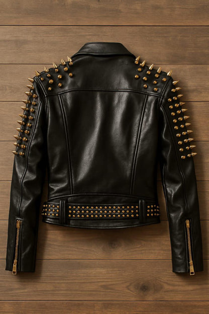 Men’s Black Studded Leather Biker Jacket – Punk Moto Style