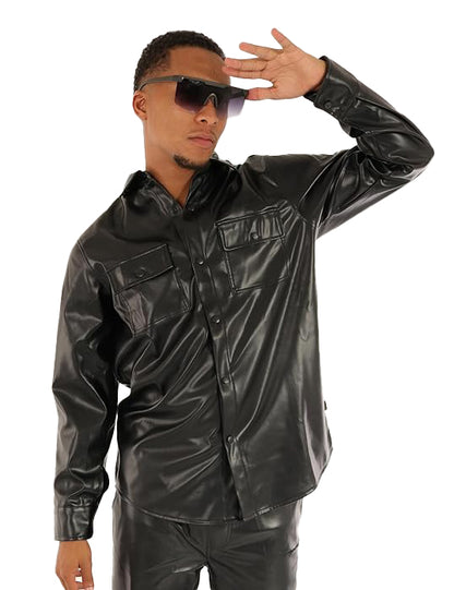 Men’s PU Leather Tracksuit Set – Urban Streetwear Athletic Fashion Suit