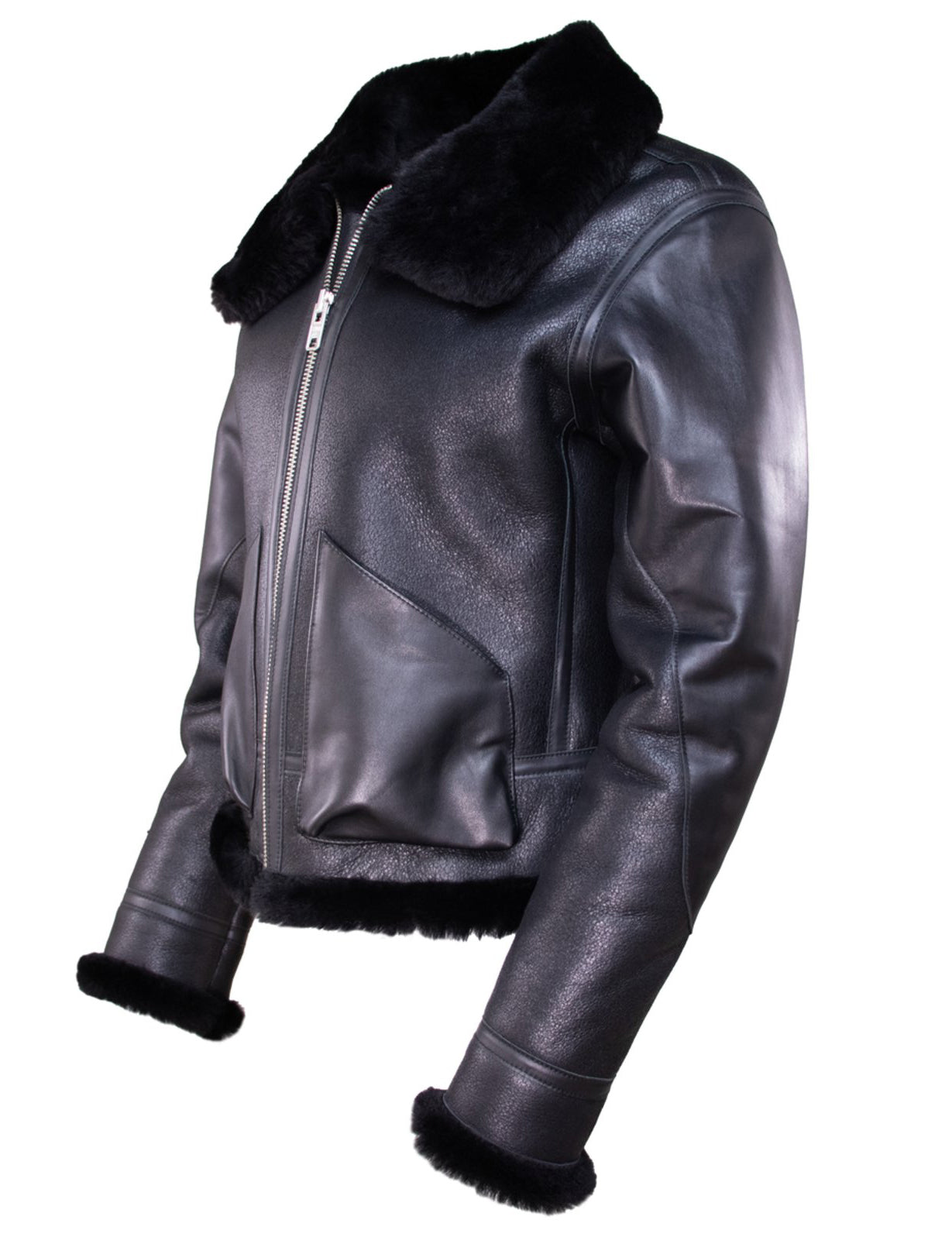 Women’s Black Shearling Leather Jacket – Premium Aviator Style with Fur Collar